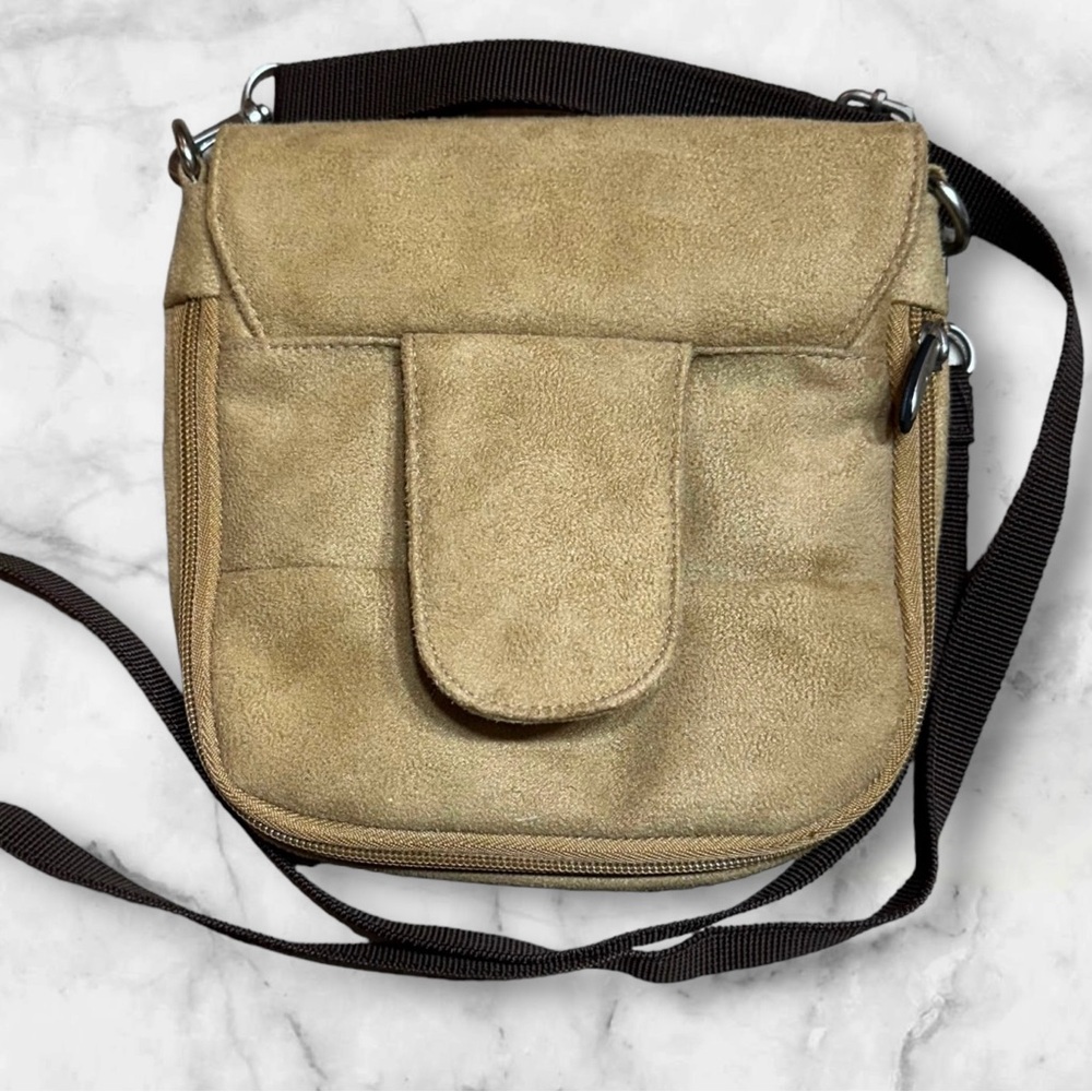 🤎TRAVELON Beige Faux Suede Travel Crossbody Multi Pocket Adjustable Bag NWOT